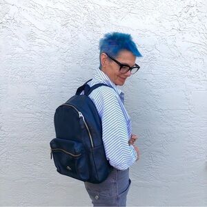 Coach Charlie Navy Blue Leather Backpack F29004 Classic Daypack Adjustable Strap